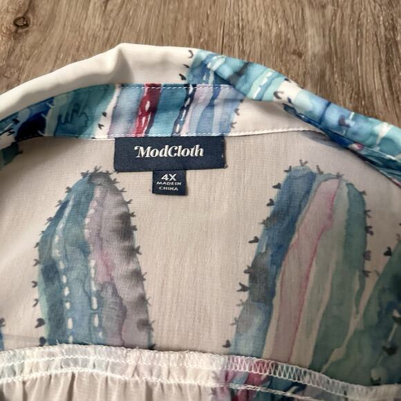 ModCloth Sheer Cactus Print Button Down Blouse Sz 4X Flowing Lightweight Artsy - Picture 7 of 9